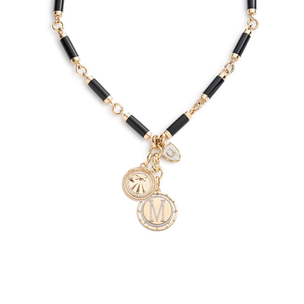 Lovestruck and Mind, Body, Soul Oversized Onyx Stone Necklace : in Yellow Gold with Diamonds view 1