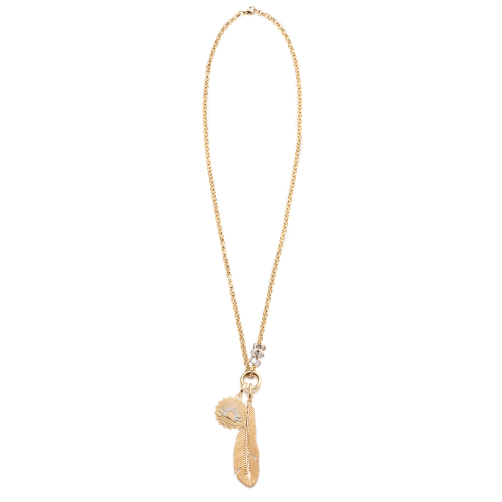 18K Yellow Gold Feather and New Beginnings Medium Belcher Open Chain Story : in Yellow Gold with Diamonds – FoundRae view 2
