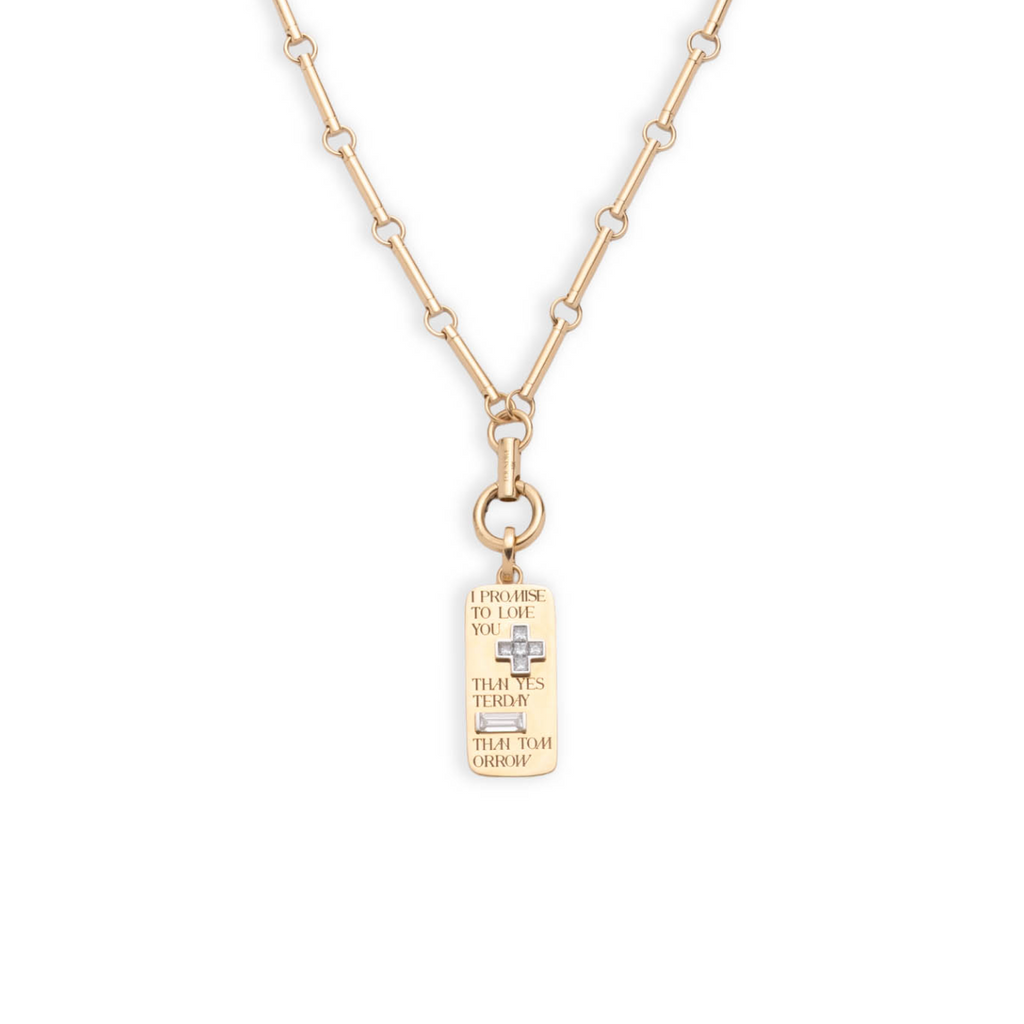 Promise Ingot Hanging Clockweight Element Necklace : in Yellow Gold with Diamonds view 1