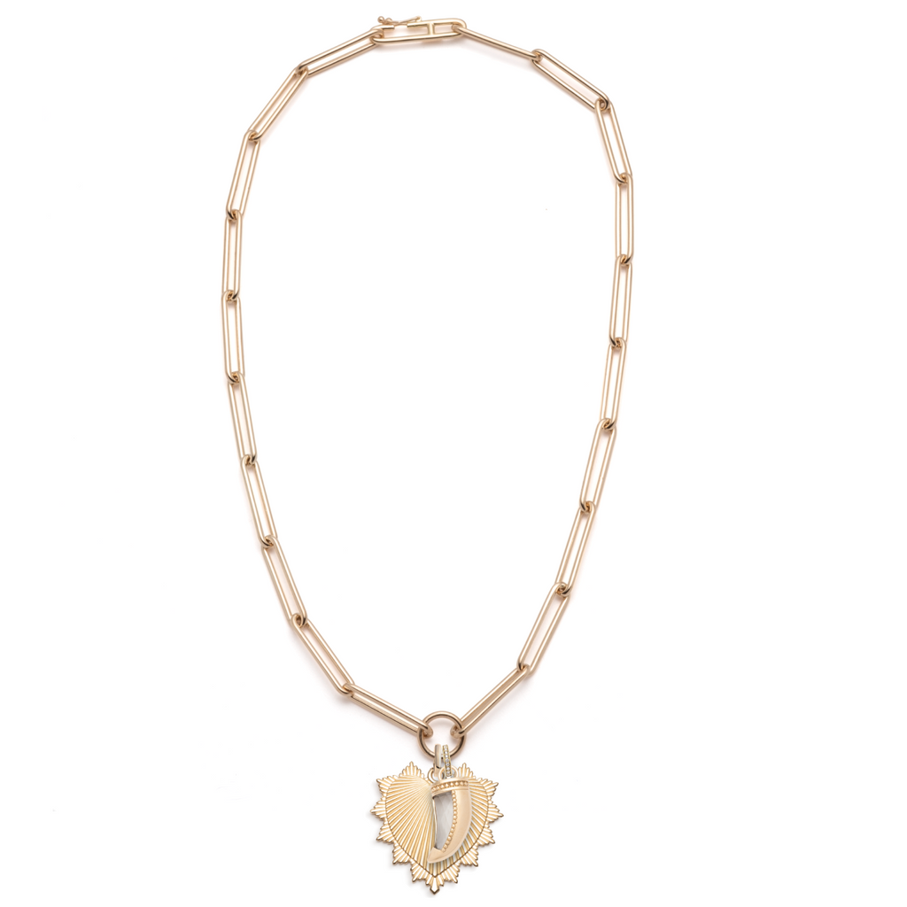 18K Yellow Gold Heart Love Token and La Loba Claw Extended Clip Open Chain Story : in Yellow Gold with Green Prasiolite – FoundRae view 2