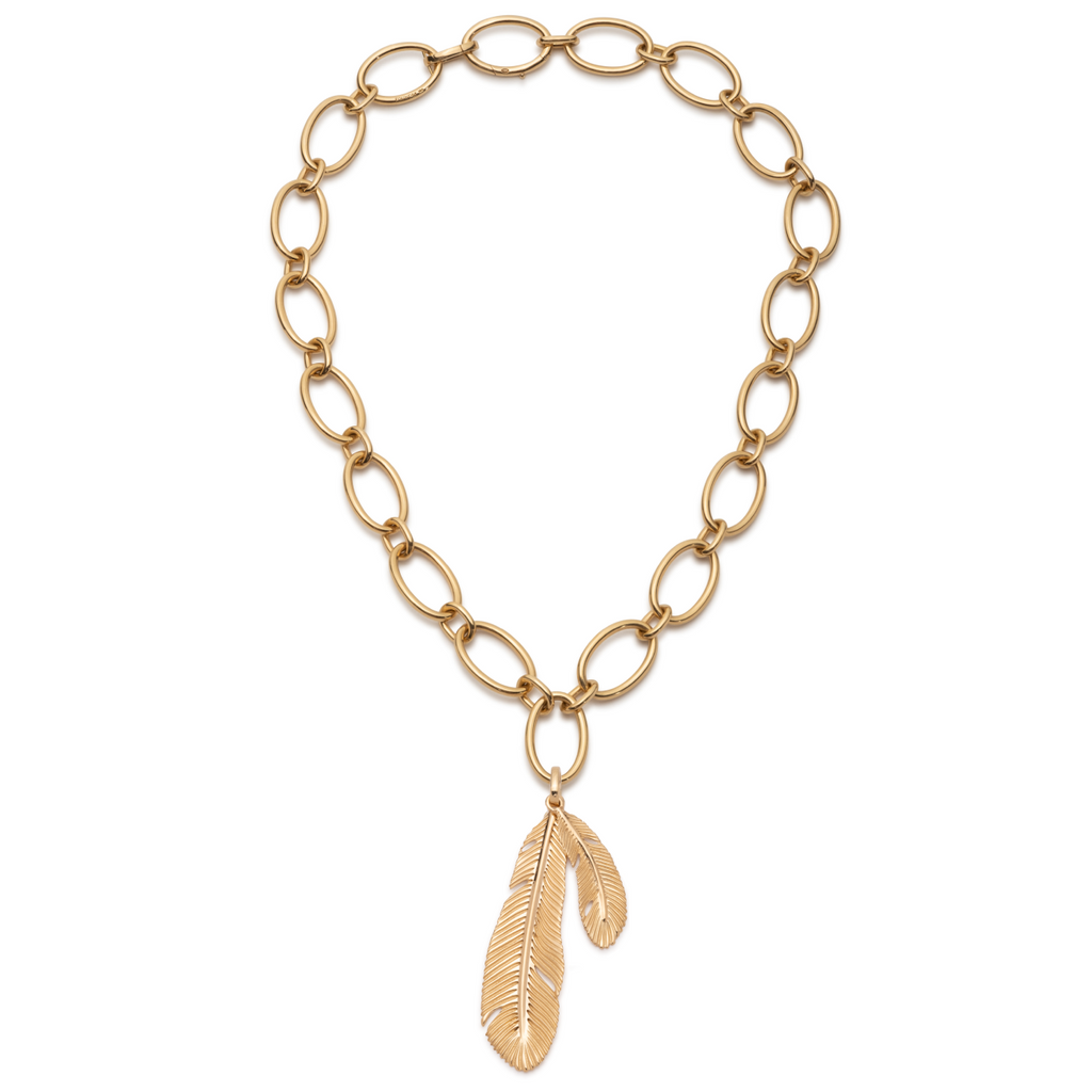 18K Yellow Gold Feather Oval Link Chain Necklace : in Yellow Gold – FoundRae view 2