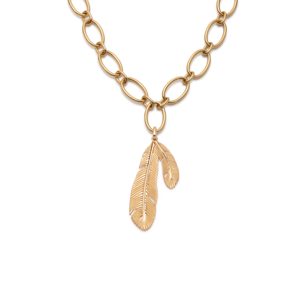 Feather Oval Link Chain Necklace : in Yellow Gold view 1