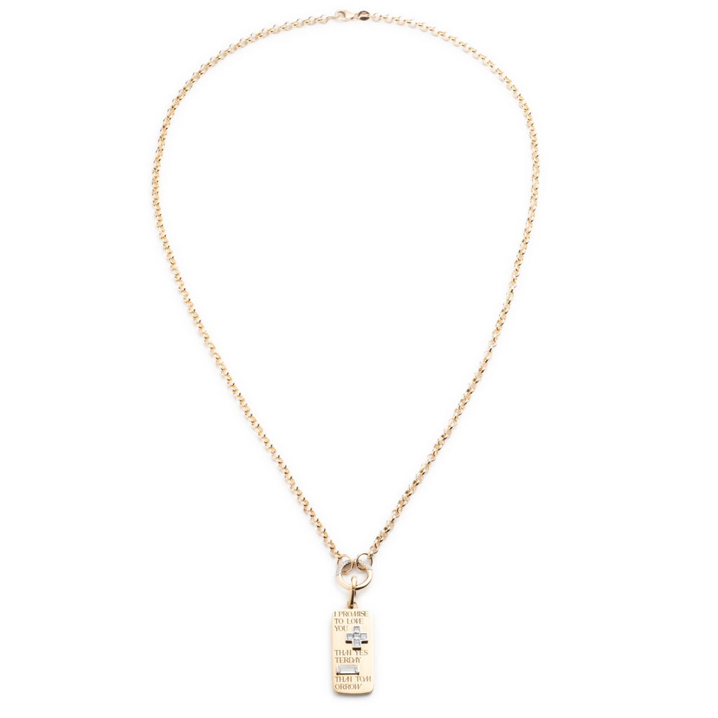 18K Yellow Gold Promise Ingot Medium Belcher Open Chain Necklace : in Yellow Gold with Diamonds – FoundRae view 2
