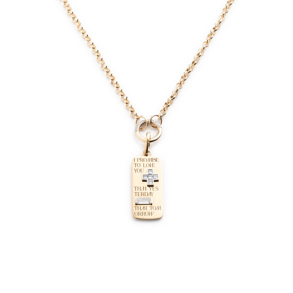 Promise Ingot Medium Belcher Open Chain Necklace : in Yellow Gold with Diamonds view 1