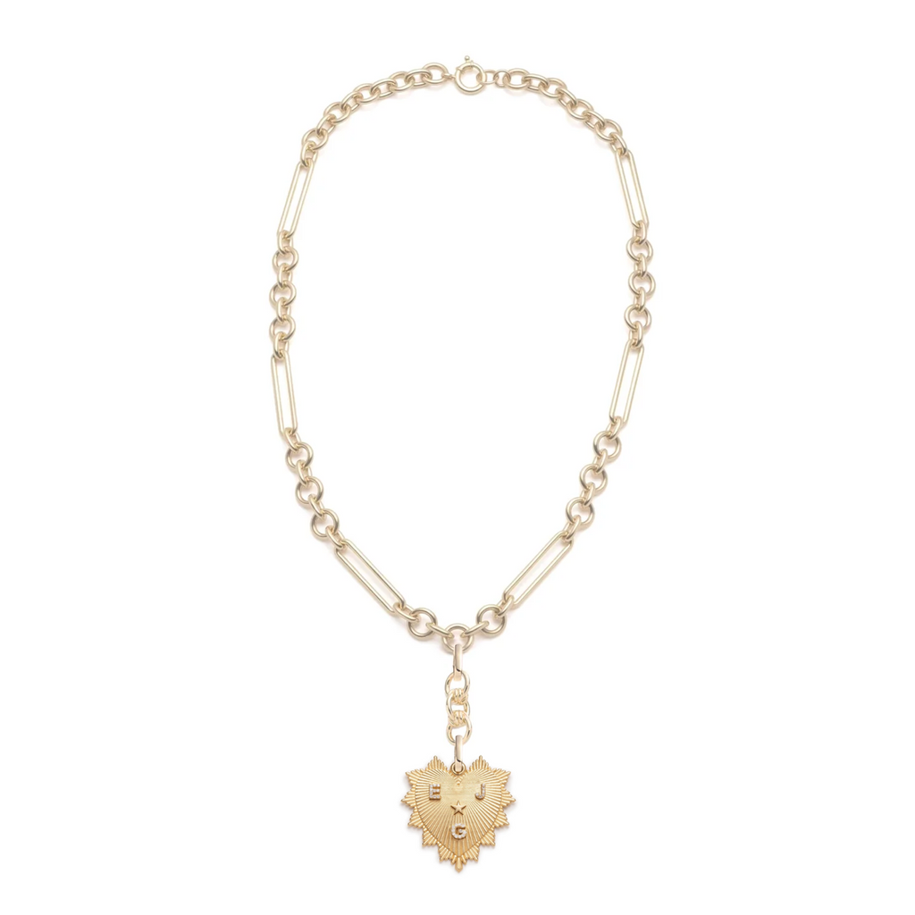 Custom Heart Love Token Midsize Mixed Clip Extension Necklace : in Yellow Gold with Pave Diamonds view 2