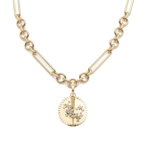 Resilience Midsize Mixed Clip Necklace : in Yellow Gold with Pave Diamonds
