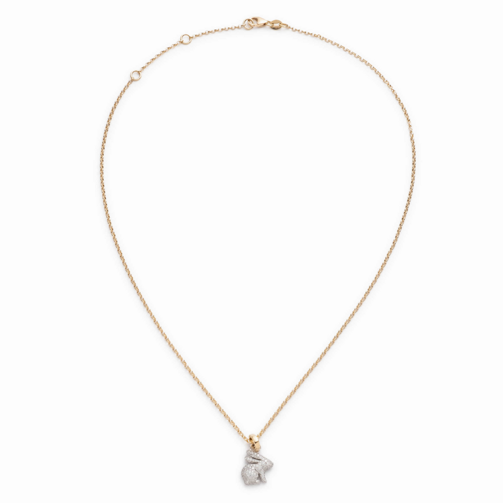 18K White Gold Snow Pavé Diamond Bunny Fine Belcher Necklace : in Mixed Gold with Pave Diamonds – FoundRae view 3