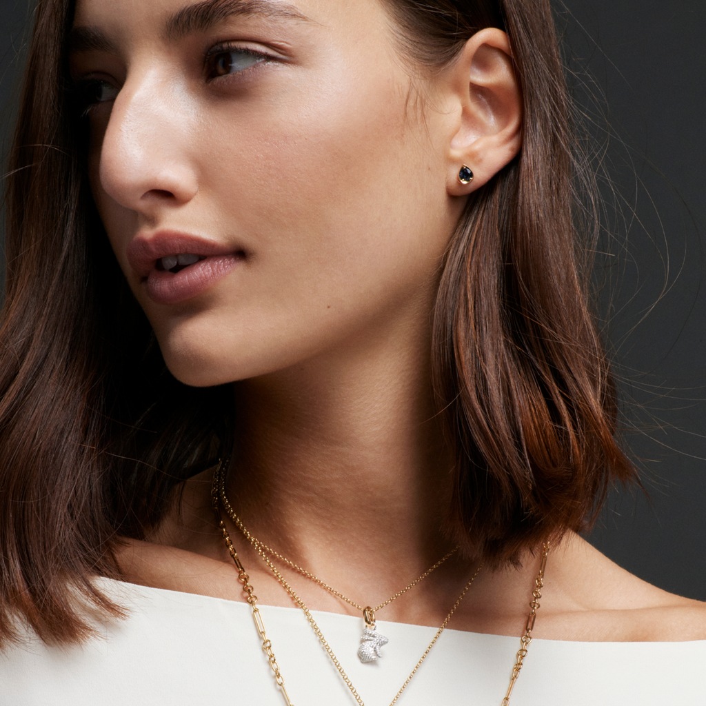 Snow Pavé Diamond Bunny Fine Belcher Necklace : in Mixed Gold with Pave Diamonds view 2