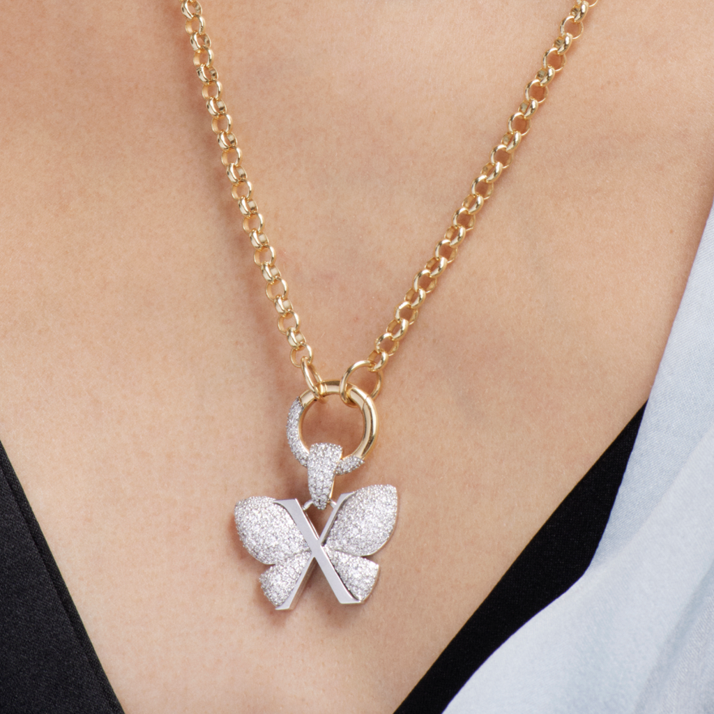 18K White Gold Reverie | Snow Pavé Butterfly Medium Belcher Open Chain | Diamonds, Mixed Gold – FoundRae view 4