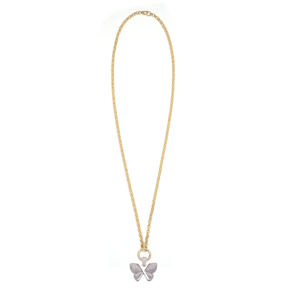 18K White Gold Reverie | Snow Pavé Butterfly Medium Belcher Open Chain | Diamonds, Mixed Gold – FoundRae view 3