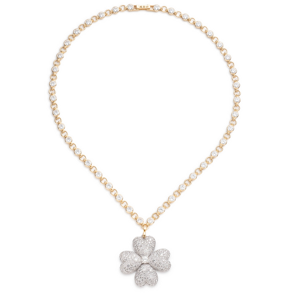 Four Heart Clover Diamond Link Rivière Chain Necklace : in Mixed Gold