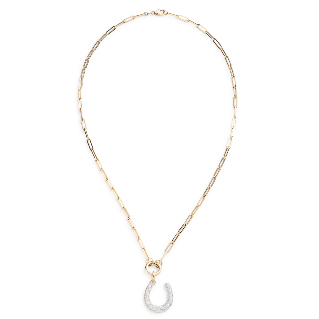 18K White Gold Snow Pavé Diamond Horseshoe Classic Fob Clip Open Chain Necklace : in Mixed Gold – FoundRae view 3