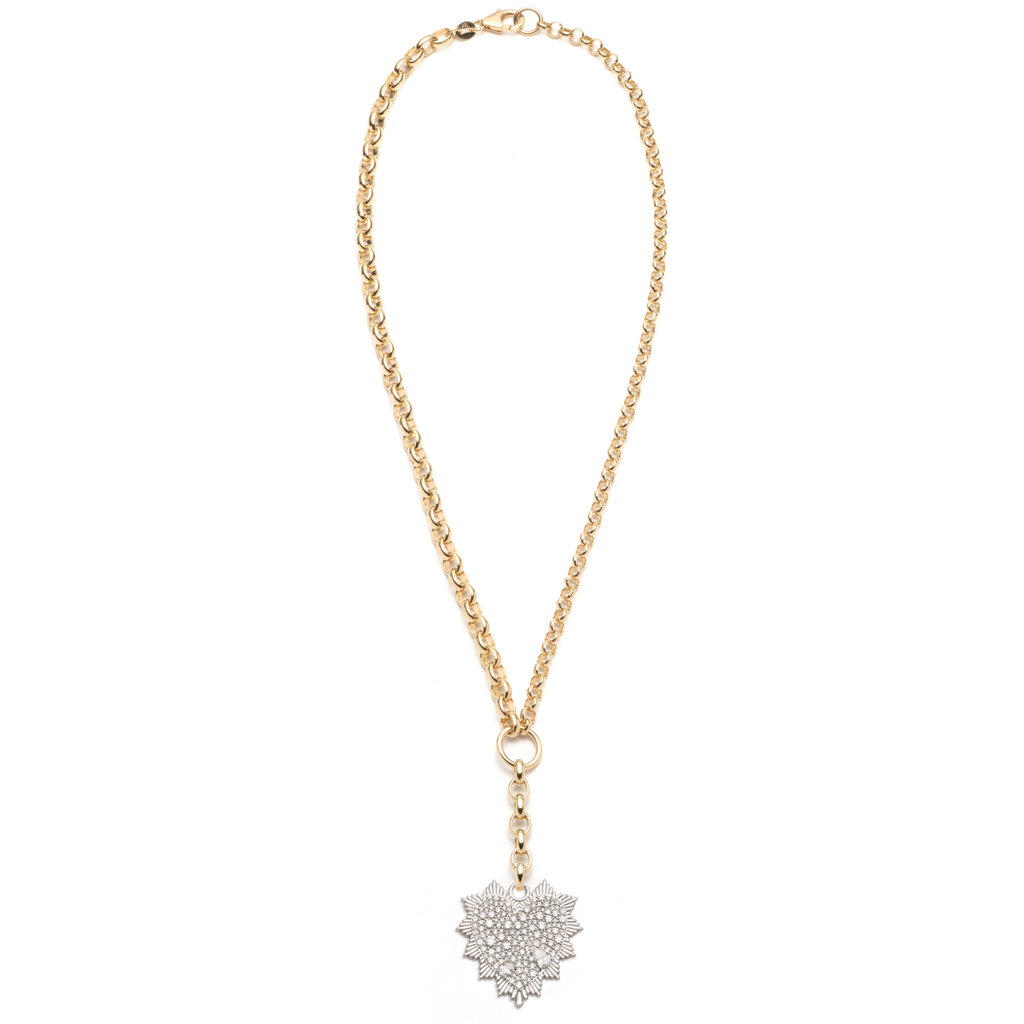 18K Mixed Gold Snow Pavé Diamond Heart Love Token Heavy Mixed Belcher Extension Necklace : in Mixed Gold – FoundRae view 3