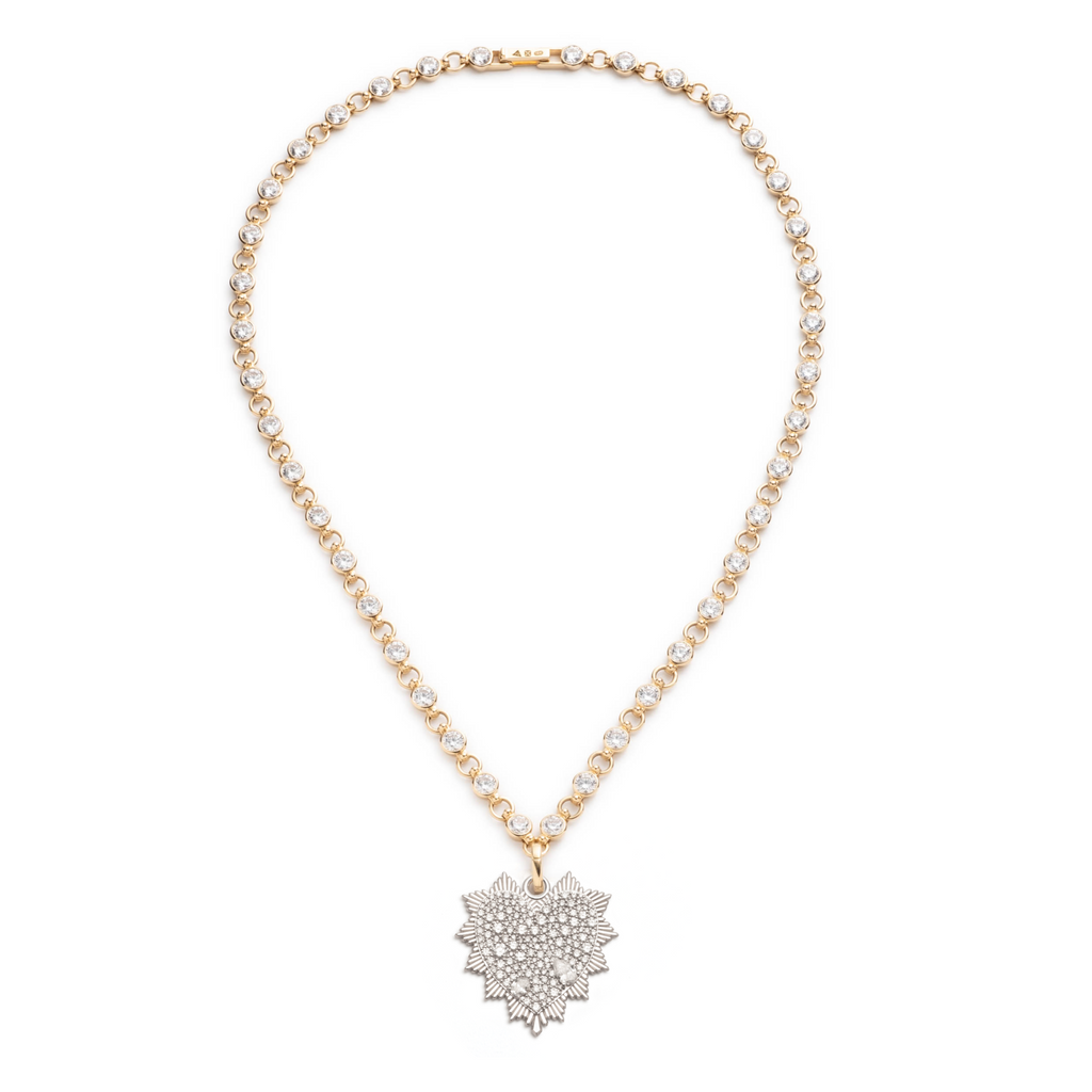 18K Mixed Gold Snow Pavé Heart Love Token Diamond Link Rivière Chain Necklace : in Mixed Gold – FoundRae view 2