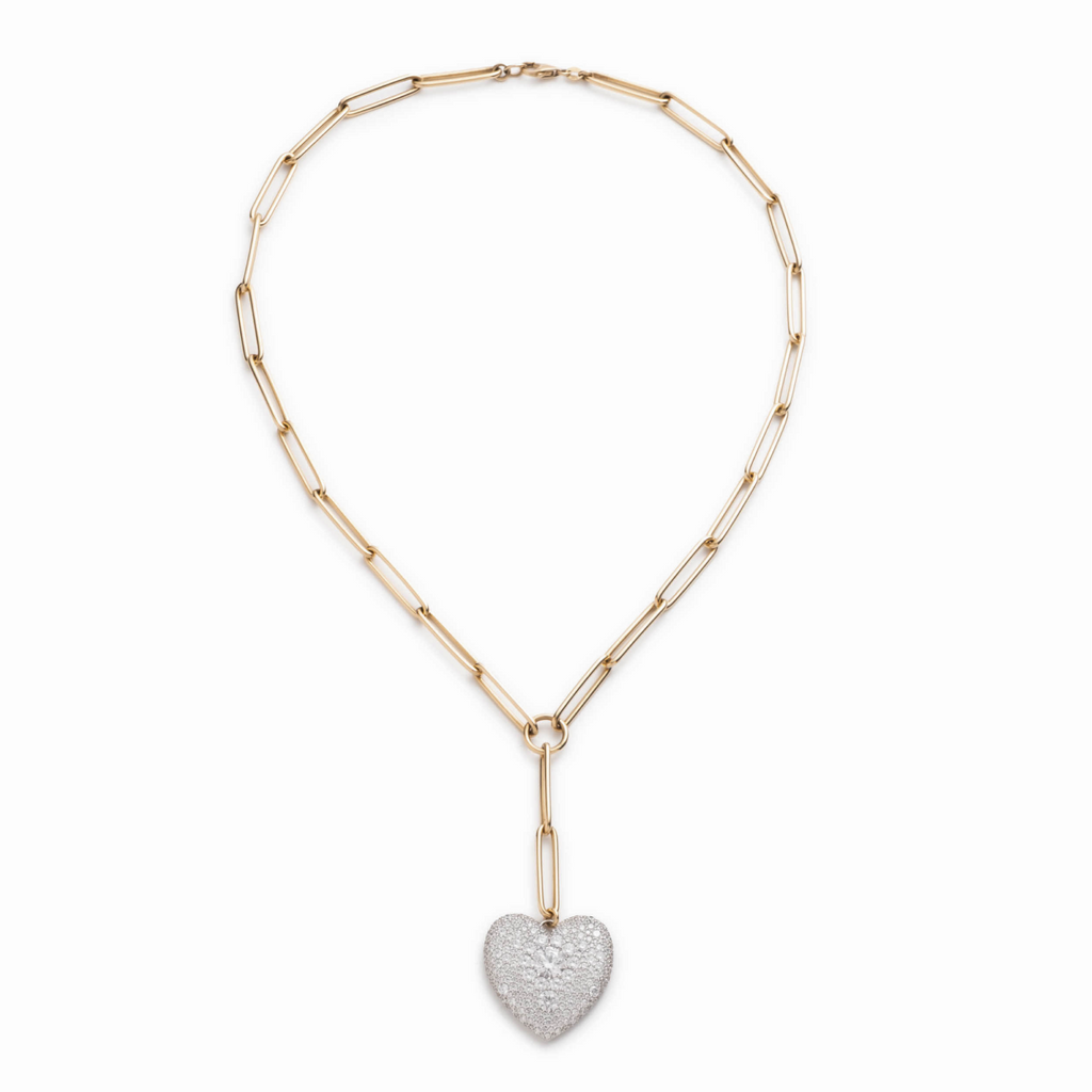 18K Mixed Gold Snow Pavé Diamond Full Heart Extended Clip Extension Necklace : in Mixed Gold with Pave Diamonds – FoundRae view 3