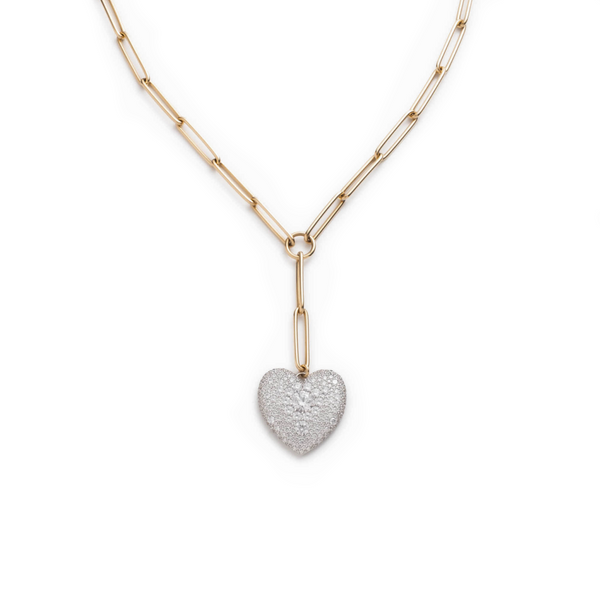 Snow Pavé Diamond Full Heart Extended Clip Extension Necklace : in Mixed Gold with Pave Diamonds