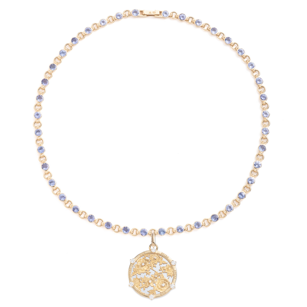 18K Mixed Gold Floral Screen Resilience Tanzanite Link Rivière Necklace : in Mixed Gold with Diamonds – FoundRae view 3