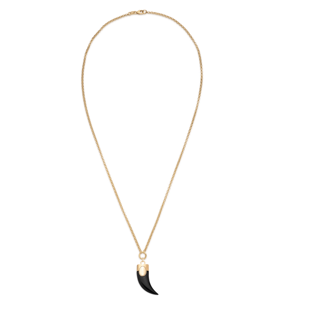 18K Yellow Gold Personalized - Protection | Engravable La Loba Claw Small Belcher Necklace | Onyx, Yellow Gold – FoundRae view 3