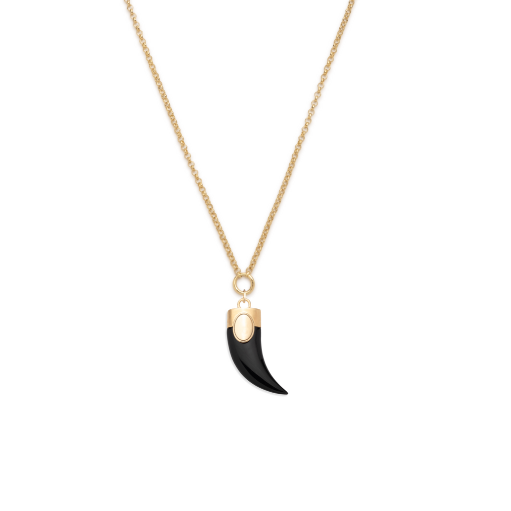 Engravable La Loba Claw Small Stationary Belcher Necklace : In Yellow Gold and Onyx view 1