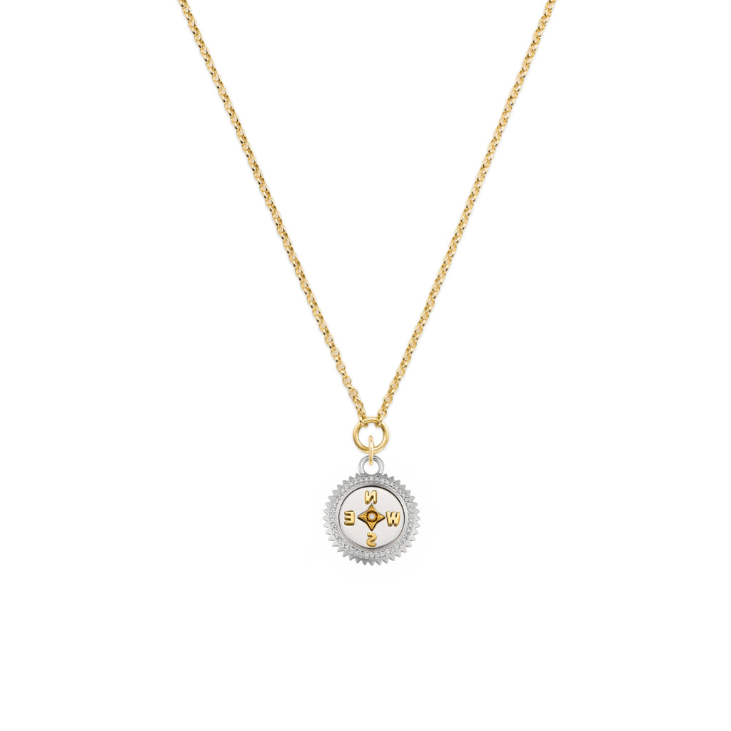 18K Mixed Gold Internal Compass | Small Belcher Necklace | Diamonds, Mixed Gold – FoundRae view 1