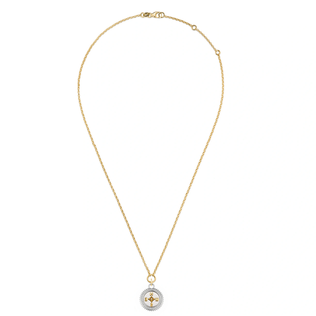 18K Mixed Gold Internal Compass | Small Belcher Necklace | Diamonds, Mixed Gold – FoundRae view 2