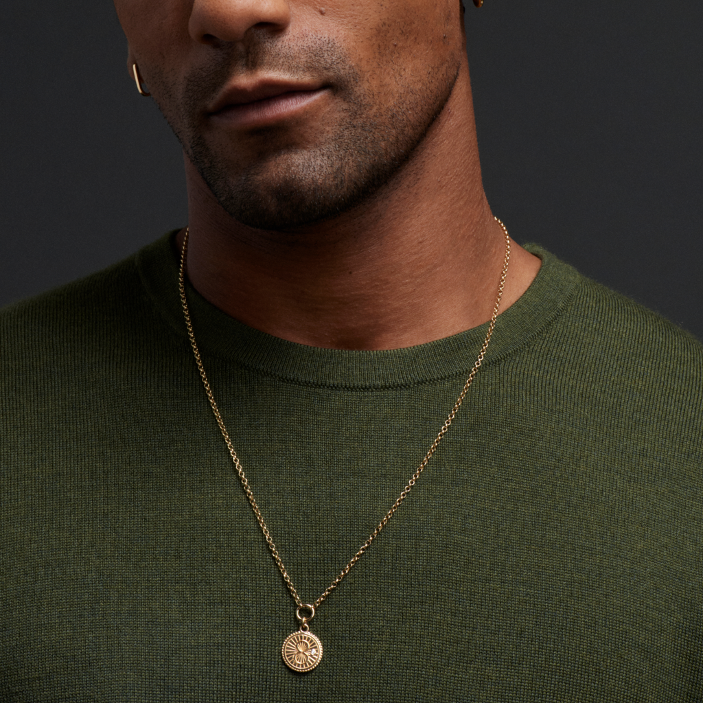 Karma Small Stationary Belcher Necklace : In Yellow Gold view 2