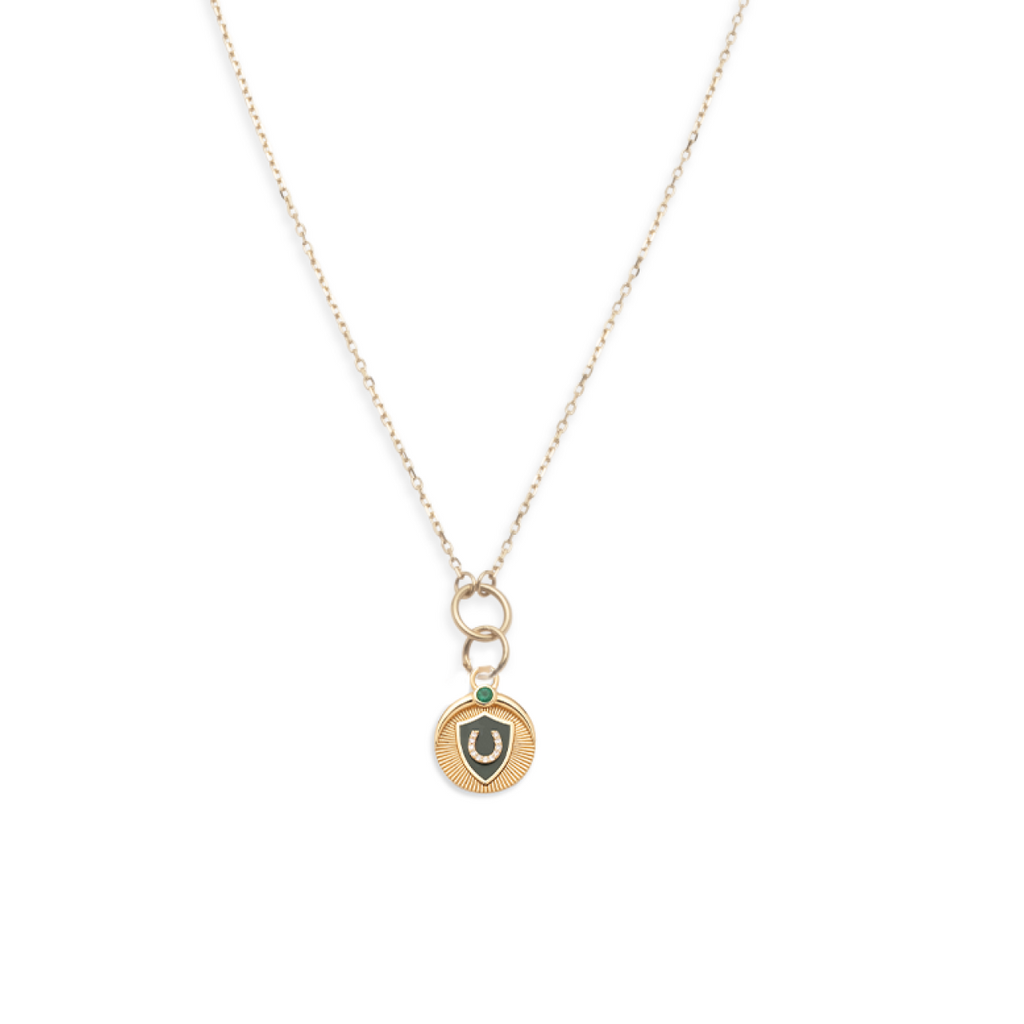 Protection Fine Belcher Necklace : In Yellow Gold, Ceramic and Emerald view 1