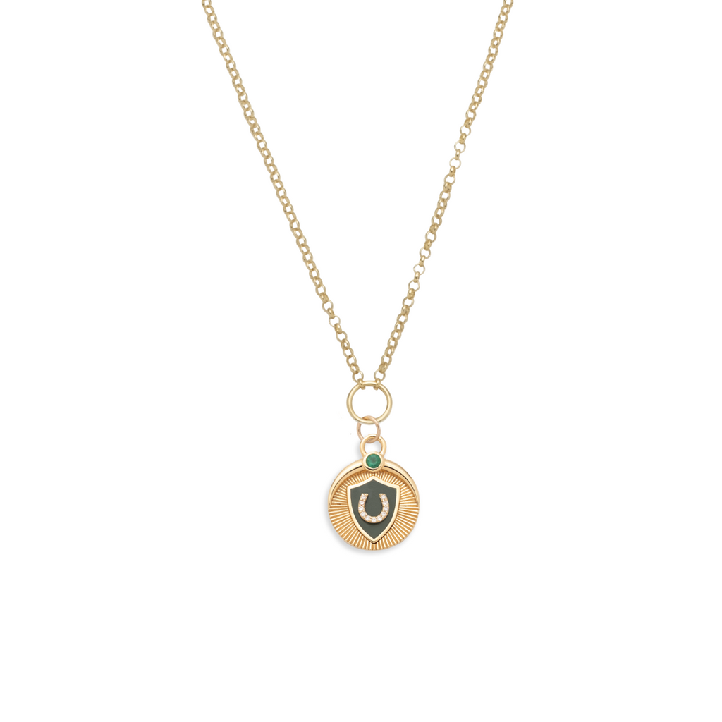 Protection Fine Belcher Necklace : In Yellow Gold, Ceramic and Emerald view 1