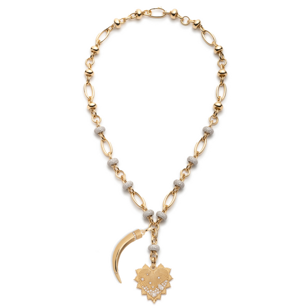 Encrusted Diamond Heart and La Loba Claw Orbit Extension Story : in Yellow Gold