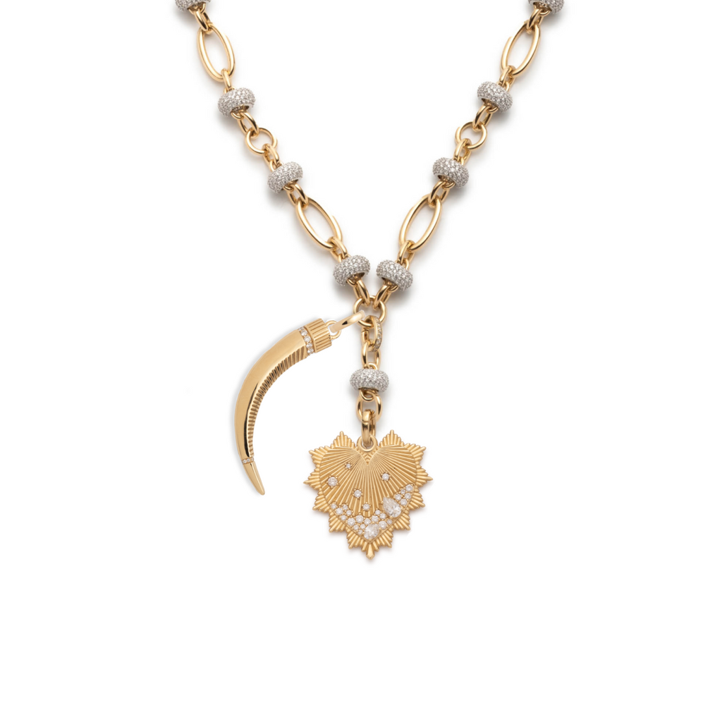 Encrusted Diamond Heart and La Loba Claw Orbit Extension Story : in Yellow Gold view 2