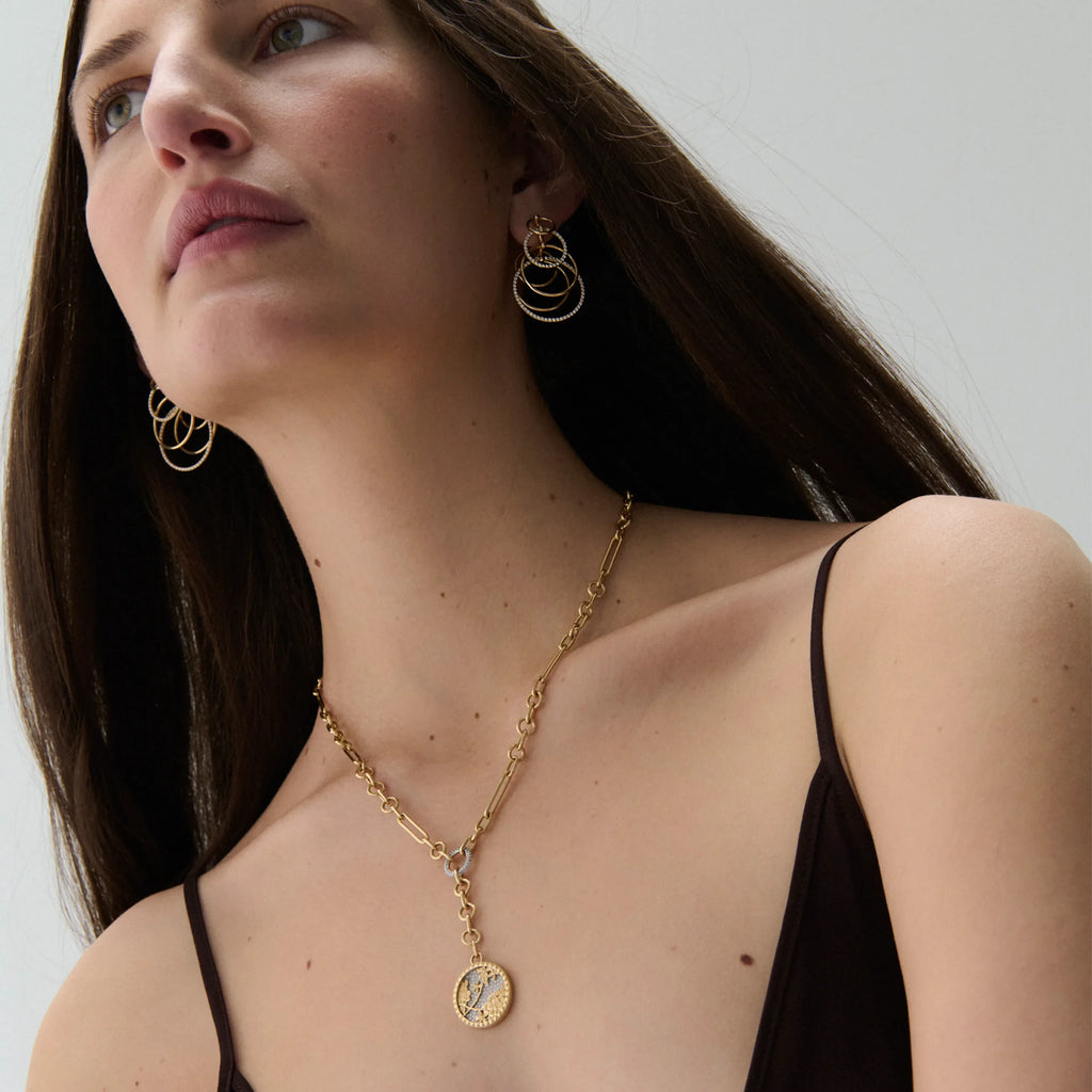 Resilience | Pavé Floral Screen Small Mixed Clip Extension Necklace | Diamonds, Yellow Gold view 2