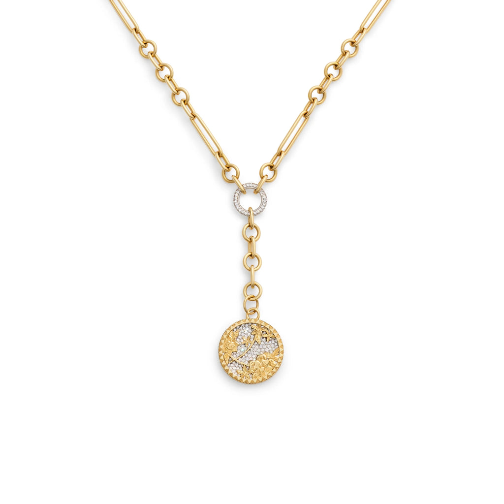 Resilience | Pavé Floral Screen Small Mixed Clip Extension Necklace | Diamonds, Yellow Gold view 1