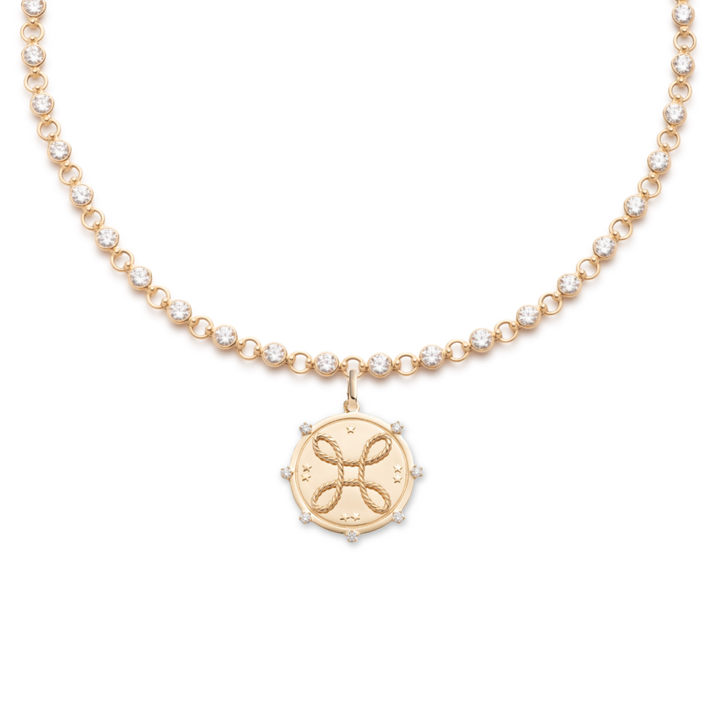 True Love Diamond Link Rivière Necklace : in Yellow Gold view 1