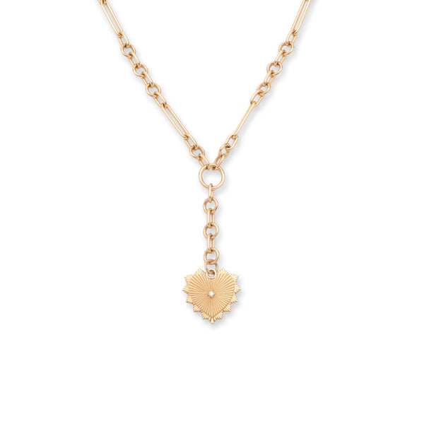 Heart Love Token Small Mixed Clip Extension Necklace : in Yellow Gold with Diamonds