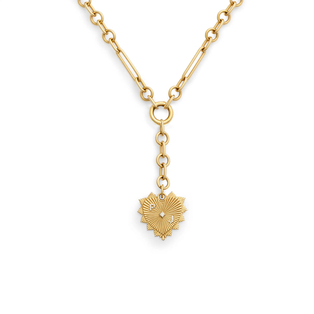 Personalized - True Love | Custom Heart Love Token Small Mixed Clip Extension Necklace | Diamonds, Yellow Gold view 1