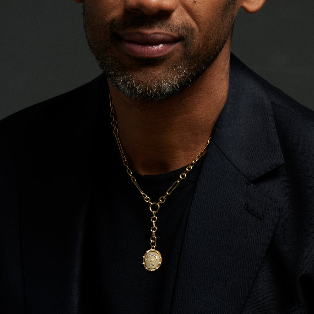 Pause Small Mixed Clip Extension Necklace : in Yellow Gold with Diamonds view 2