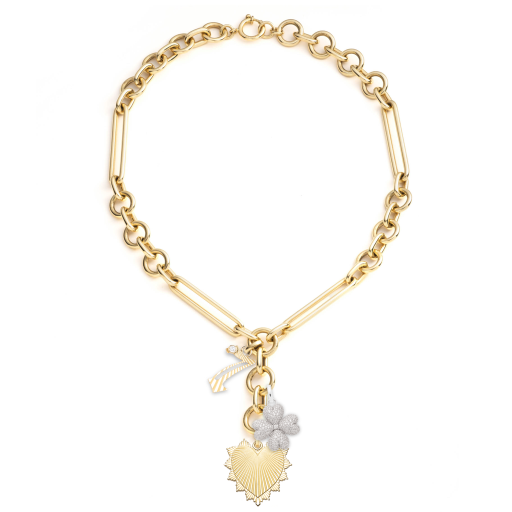 18K Mixed Gold Heart Love Token and Four Heart Clover Oversized Mixed Clip Story : in Mixed Gold with Diamonds – FoundRae view 3