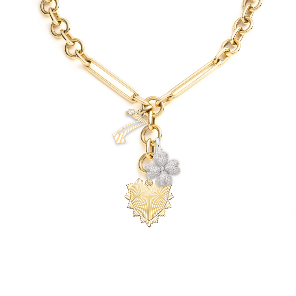 Heart Love Token and Four Heart Clover Oversized Mixed Clip Story : in Mixed Gold with Diamonds view 1