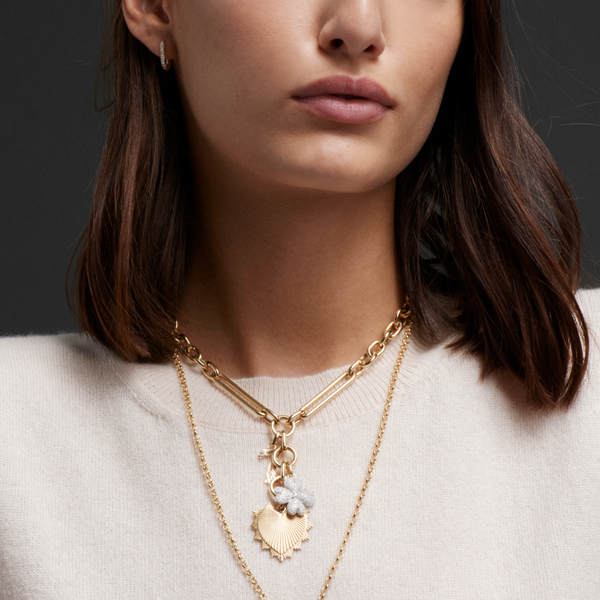 Heart Love Token and Four Heart Clover Oversized Mixed Clip Story : in Mixed Gold with Diamonds