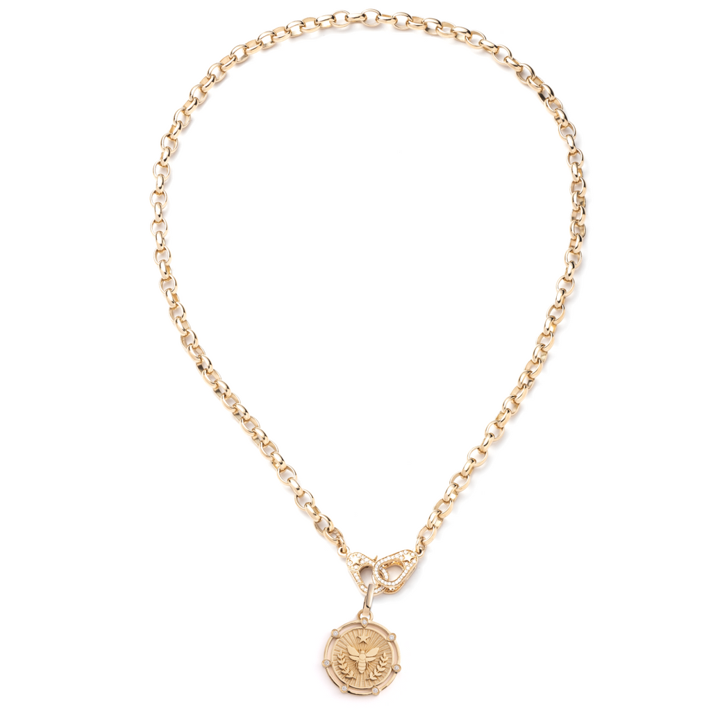 18K Yellow Gold FoundRae x Every Mother Counts | Bee Heavy Belcher Necklace with Sister Hooks | Diamonds, Yellow Gold – FoundRae view 3