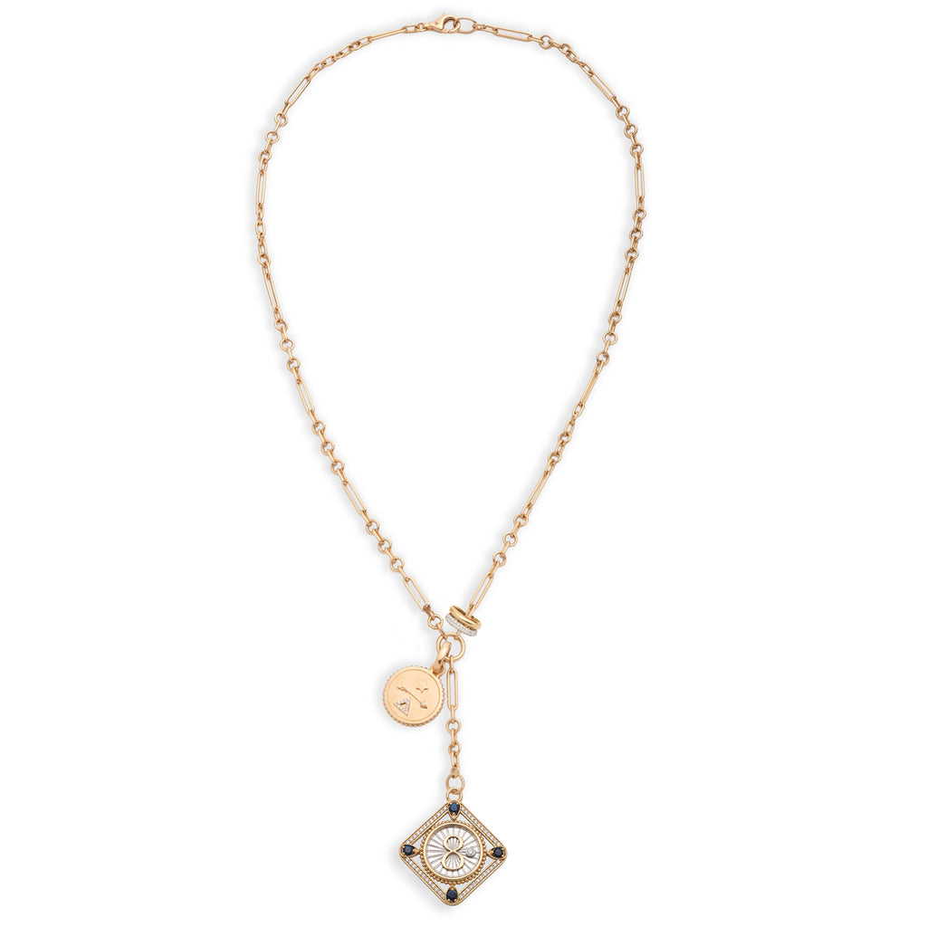 18K Mixed Gold Framed Karma and Dream Fine Mixed Clip Extension Story : in Mixed Gold with Diamonds and Blue Sapphires – FoundRae view 3