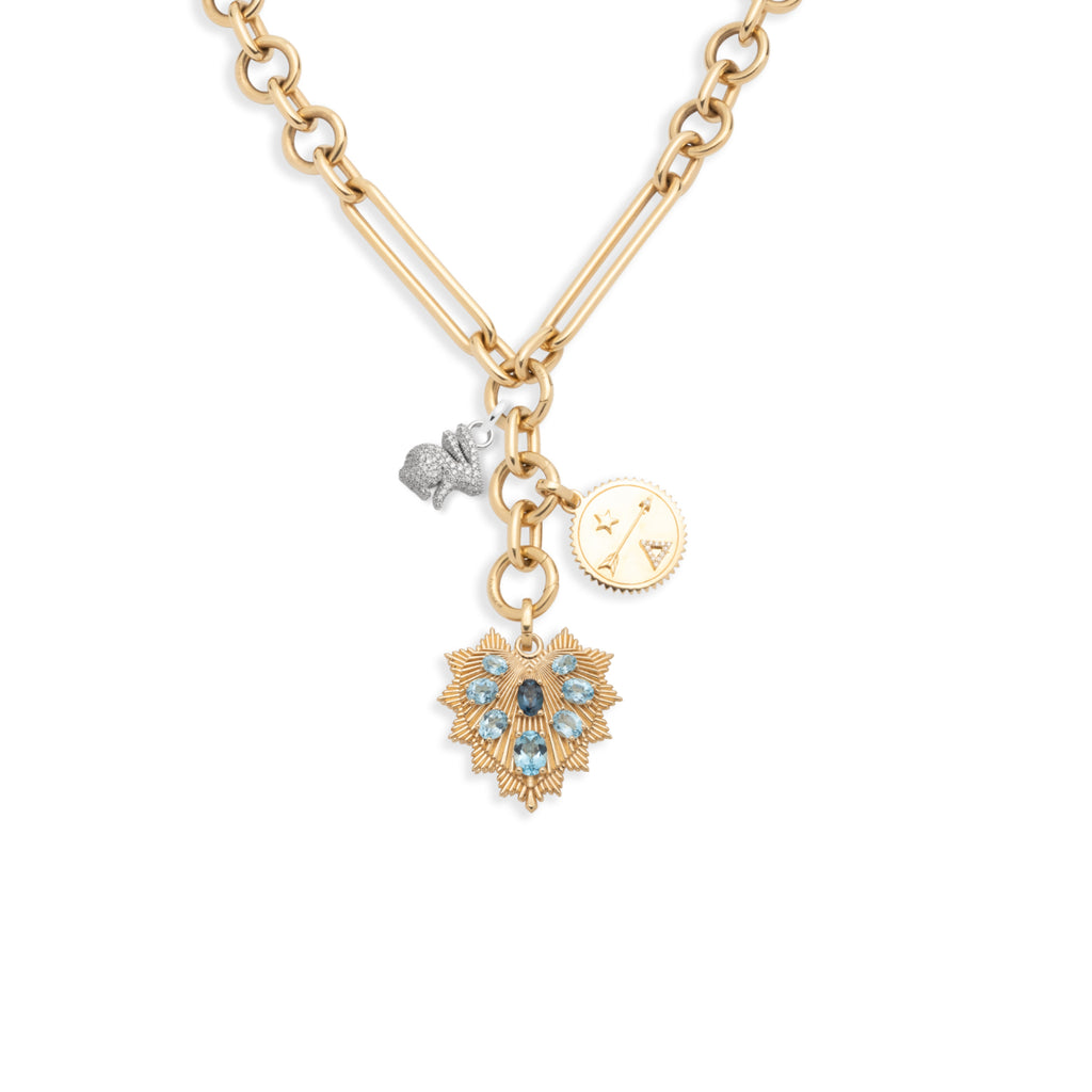 Heart Love Token and Dream Oversized Mixed Clip Story : in Mixed Gold with Diamonds and Multi Blue Gemstones view 1