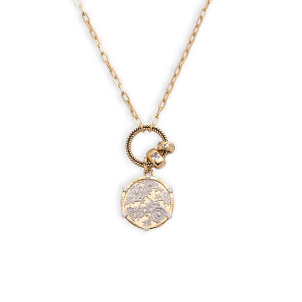 Floral Screen Resilience and Heart Beats Refined Clip Open Chain Story : in Mixed Gold with Diamonds