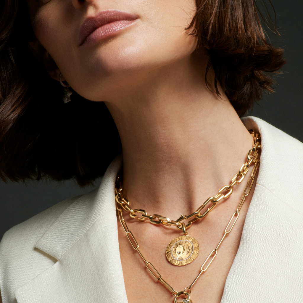 Infinite Gratitude Medium Strong Hearts Love Link Chain Necklace : in Yellow Gold with Diamonds view 2