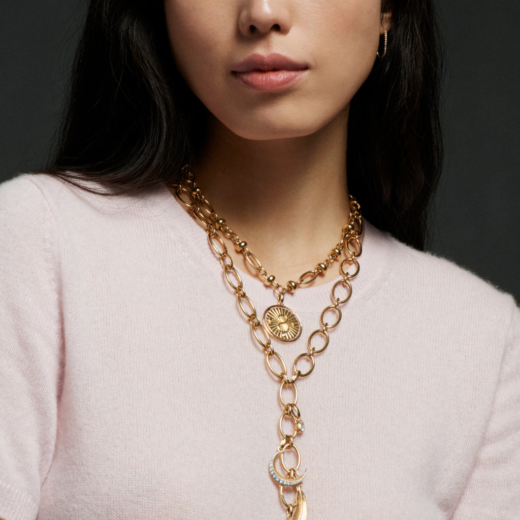 Karma Orbit Chain Extension Necklace : in Yellow Gold with Diamond view 2
