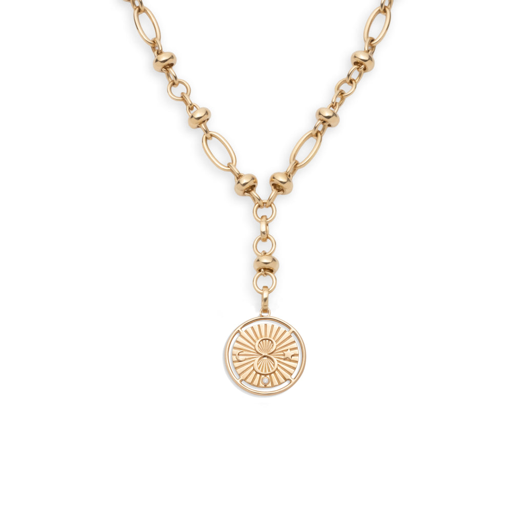 Karma Orbit Chain Extension Necklace : in Yellow Gold with Diamond view 1