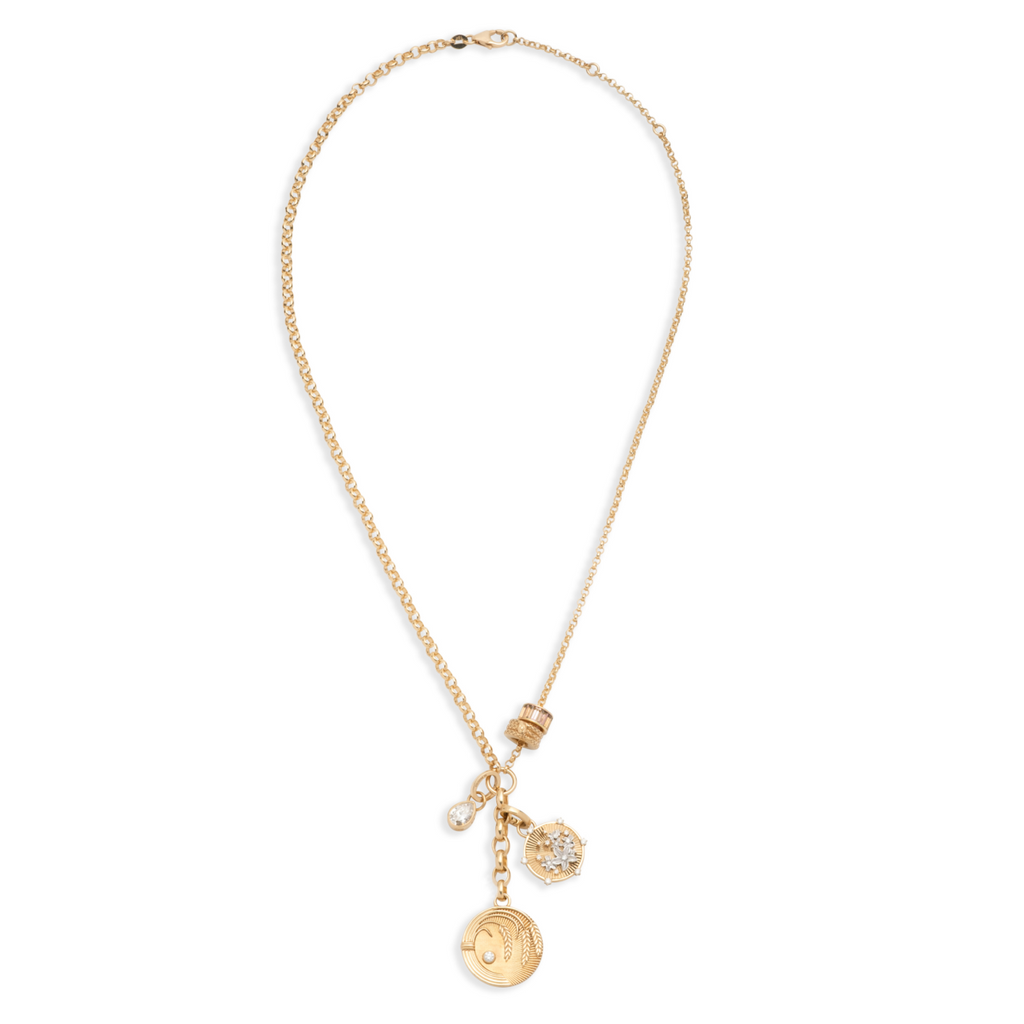 18K Yellow Gold Infinite Gratitude - Resilience | Braided Wheat and Blossoms Medium Mixed Belcher Extension Necklace | Diamonds, Champagne Citrine, Mixed Gold – FoundRae view 3