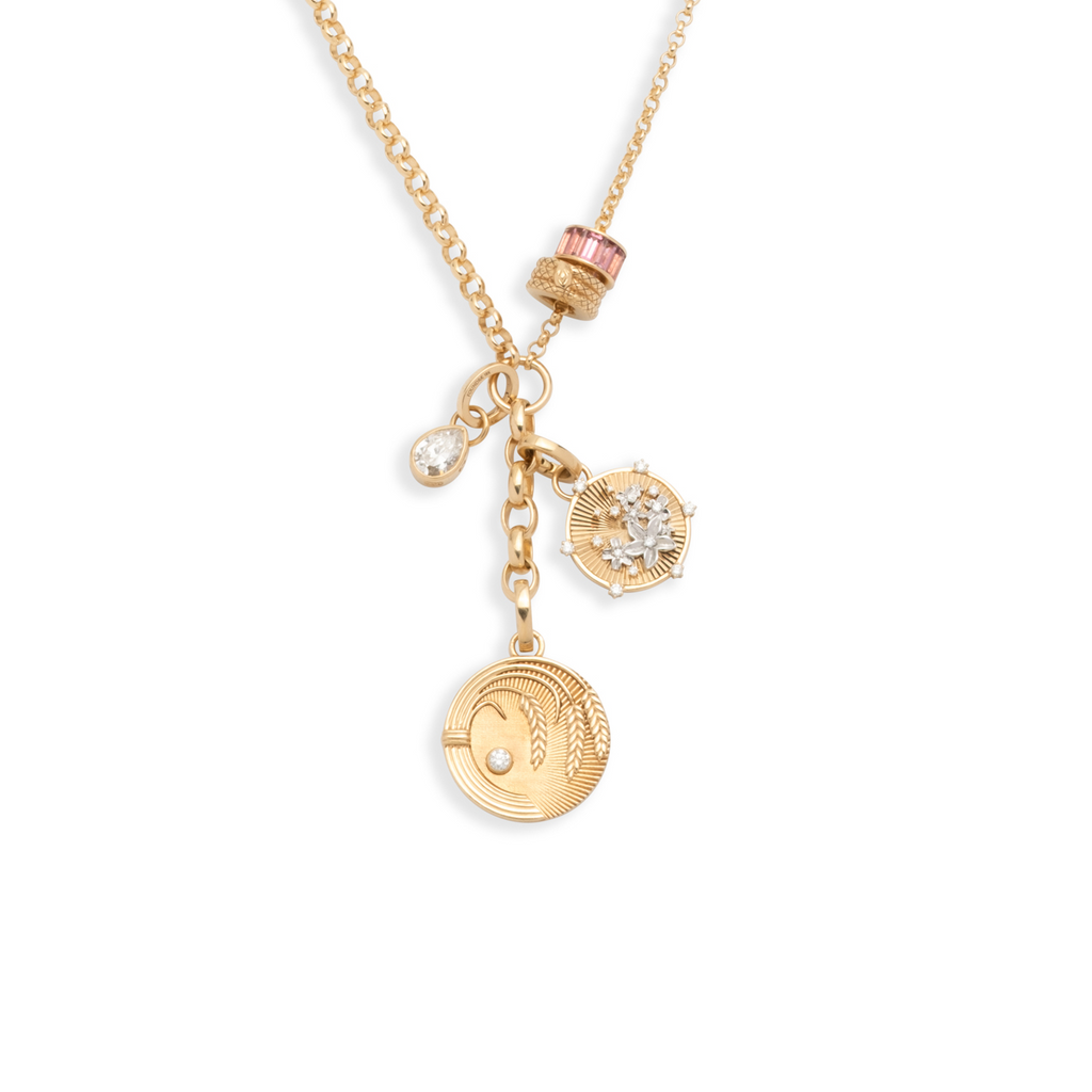 Infinite Gratitude and Resilience Medium Mixed Belcher Extension Story : in Yellow Gold with Diamonds and Champagne Citrine view 1