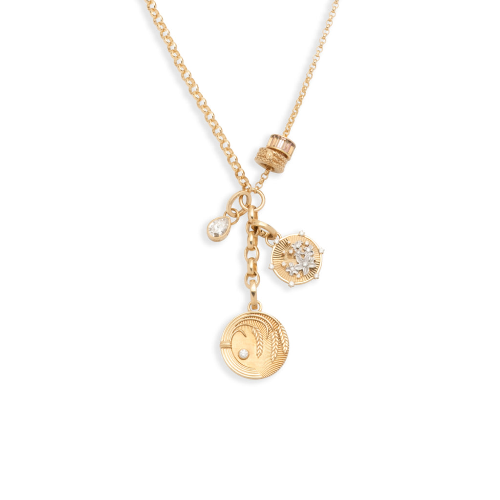 Infinite Gratitude and Resilience Medium Mixed Belcher Extension Story : in Yellow Gold with Diamonds and Champagne Citrine view 1