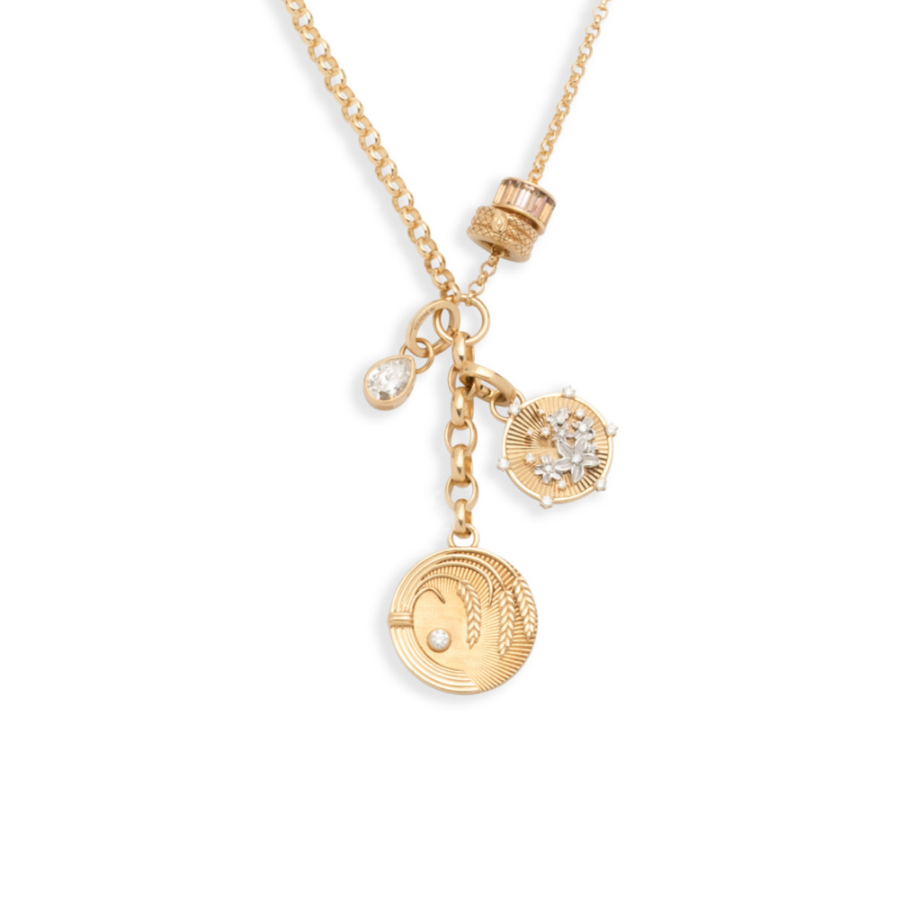 Infinite Gratitude and Resilience Medium Mixed Belcher Extension Story : in Yellow Gold with Diamonds and Champagne Citrine view 1